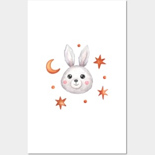 Watercolor starry bunny Posters and Art